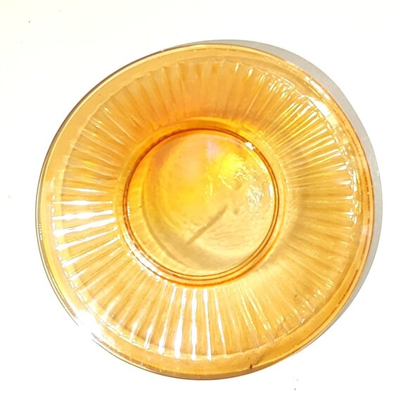 Marigold Carnival Glass Orange B & B Plate 6 " Set of 2 Wide Rim Ribbed Vintage - Picture 4 of 4